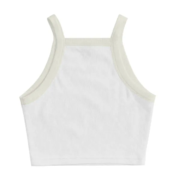 Square High Neck Rib Spaghetti Tank