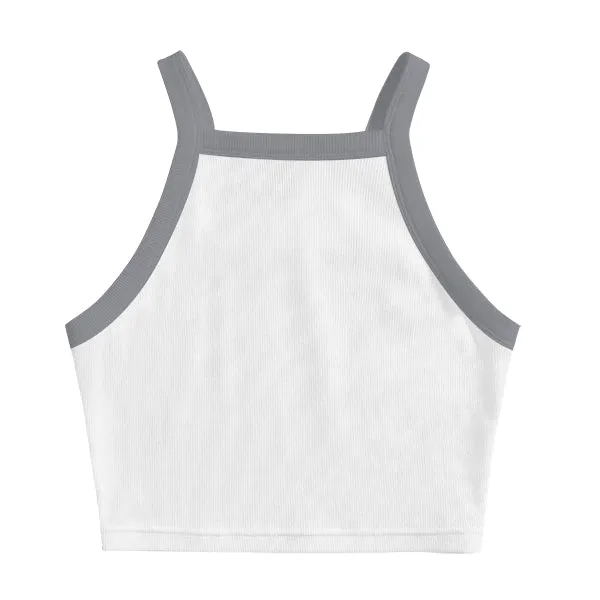 Square High Neck Rib Spaghetti Tank