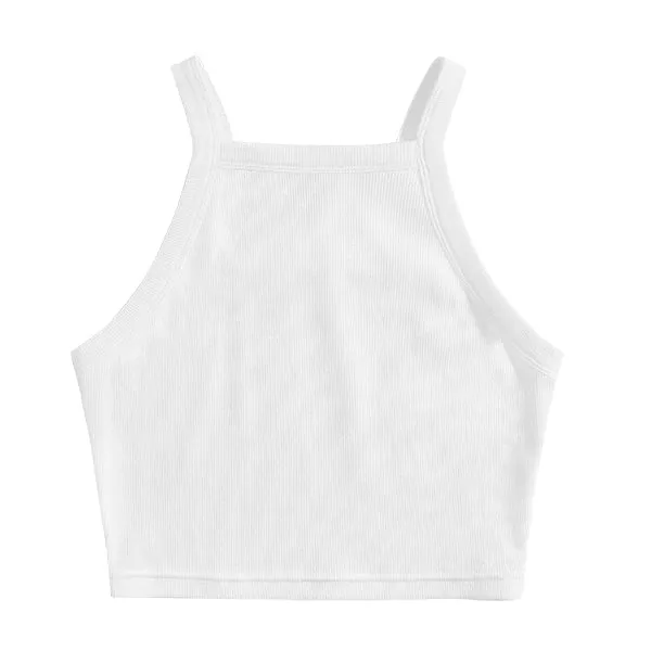 Square High Neck Rib Spaghetti Tank
