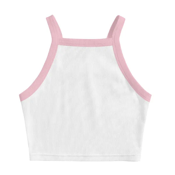 Square High Neck Rib Spaghetti Tank