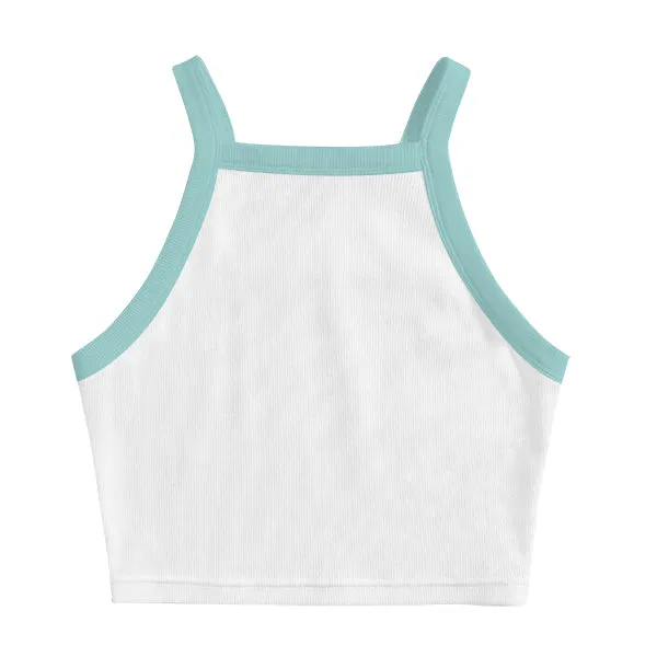 Square High Neck Rib Spaghetti Tank