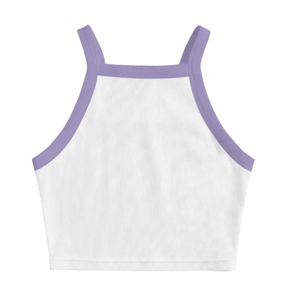 Square High Neck Rib Spaghetti Tank
