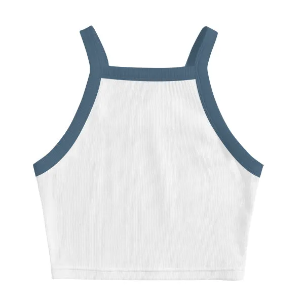 Square High Neck Rib Spaghetti Tank