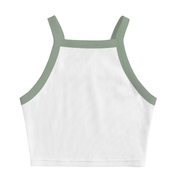 Square High Neck Rib Spaghetti Tank
