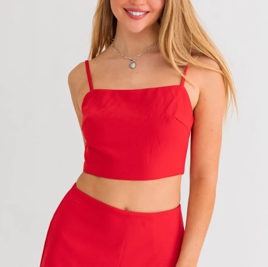 Square Neck Spaghetti Strap Crop Top