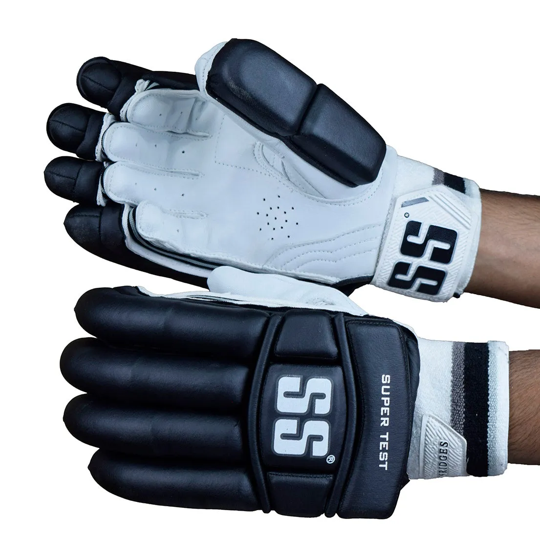 SS Super Test Black Cricket Batting Gloves Mens Size