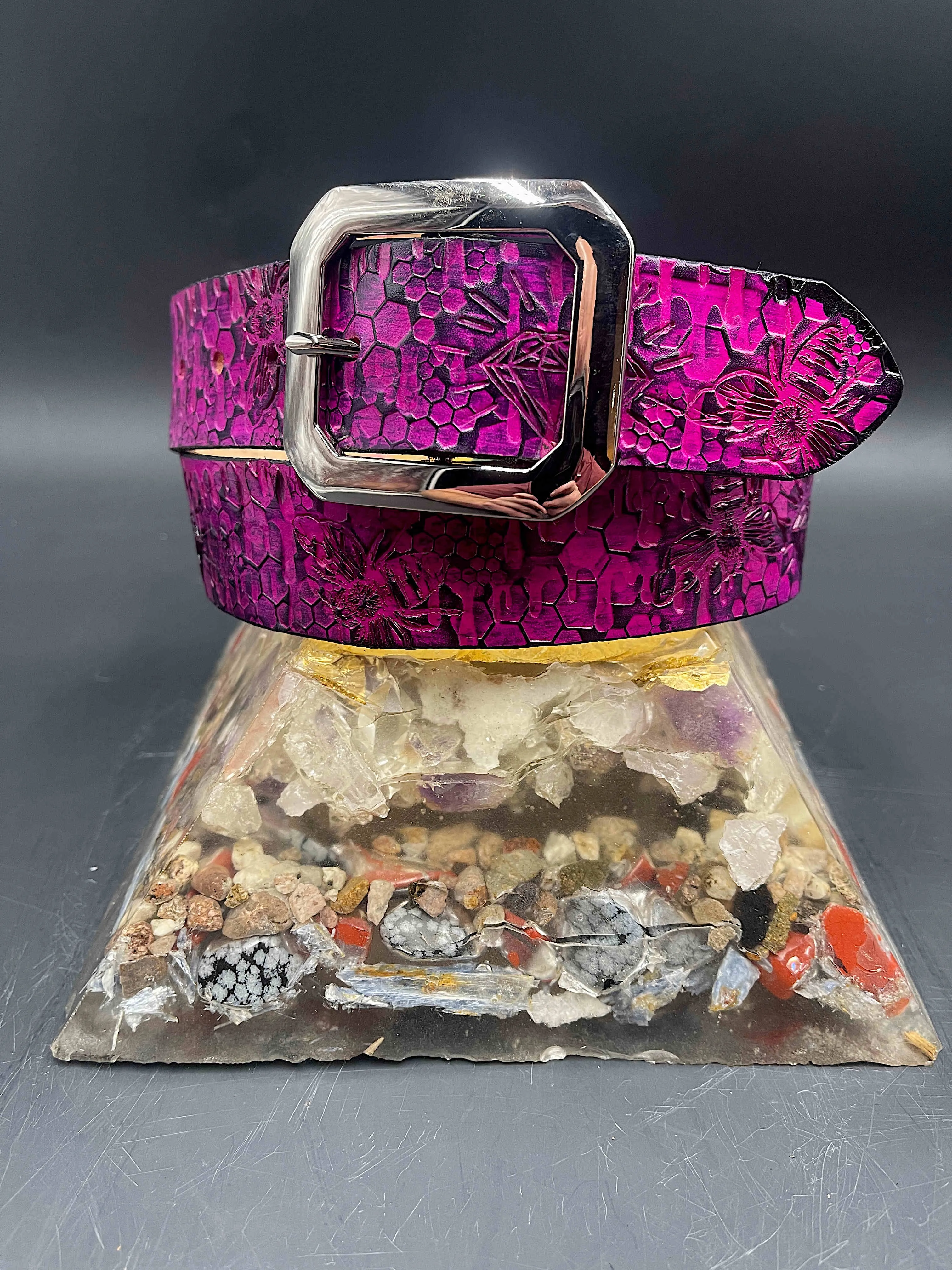 Stamped Leather Belt - Bees