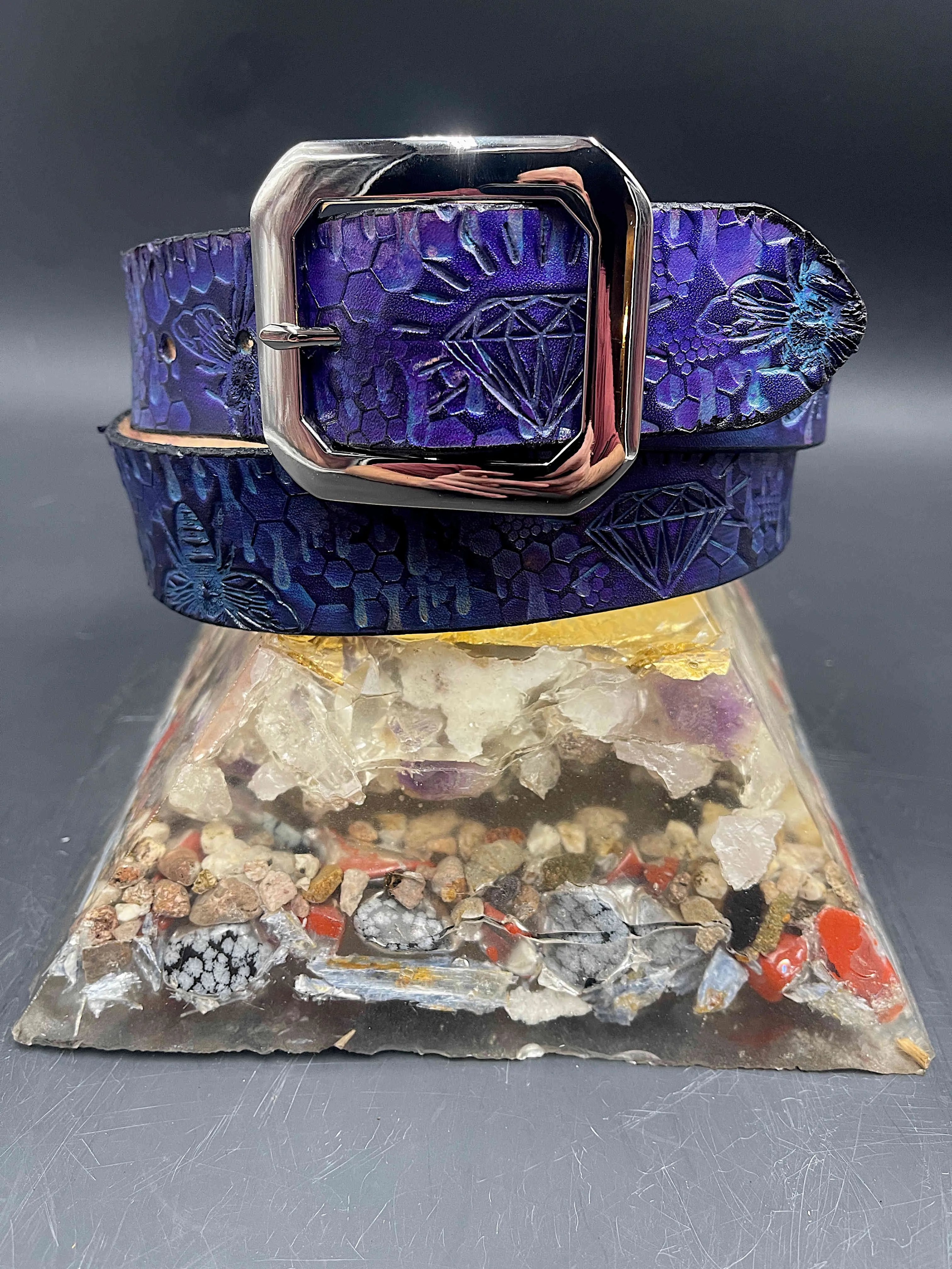 Stamped Leather Belt - Bees