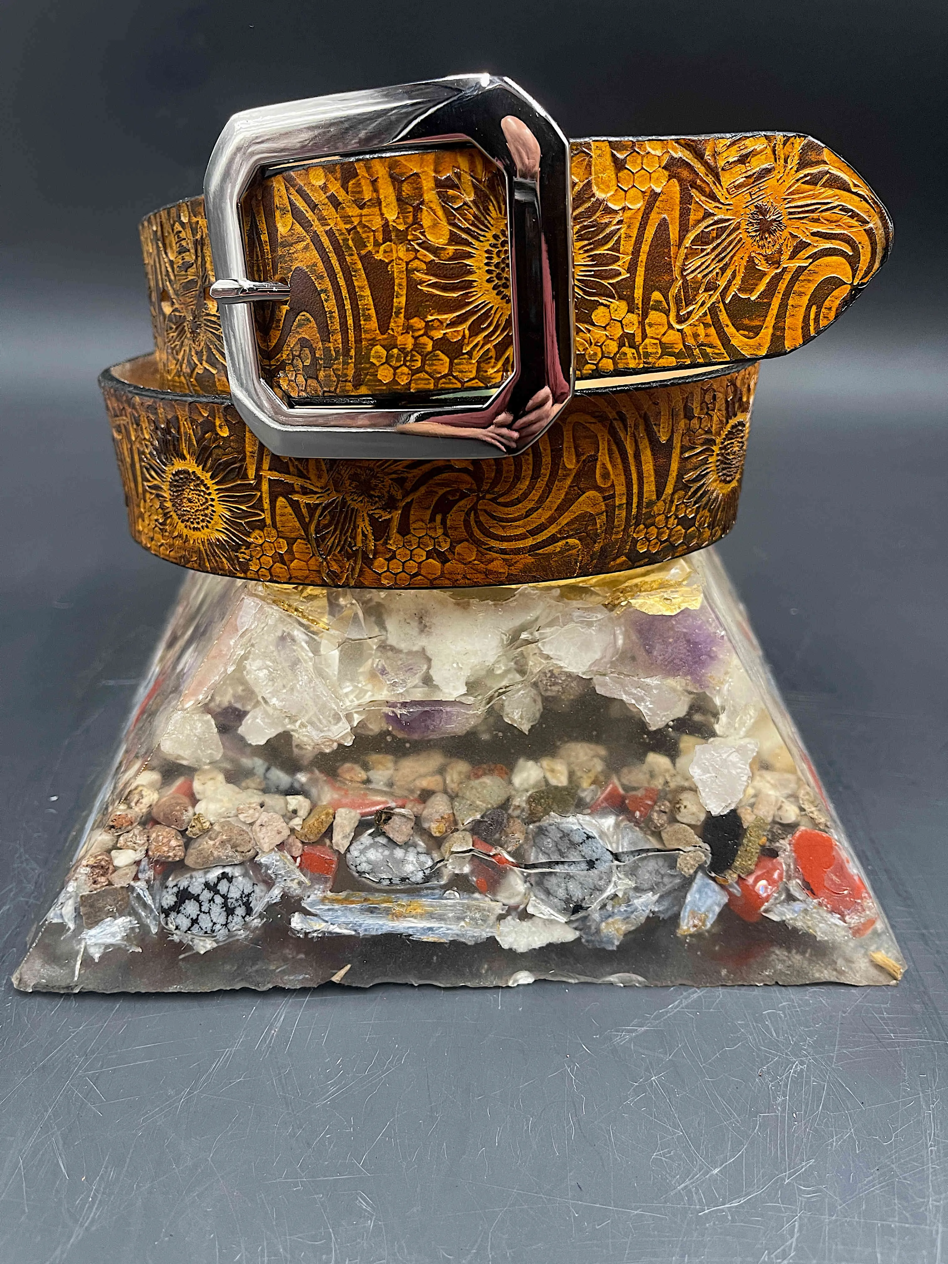 Stamped Leather Belt - Bees