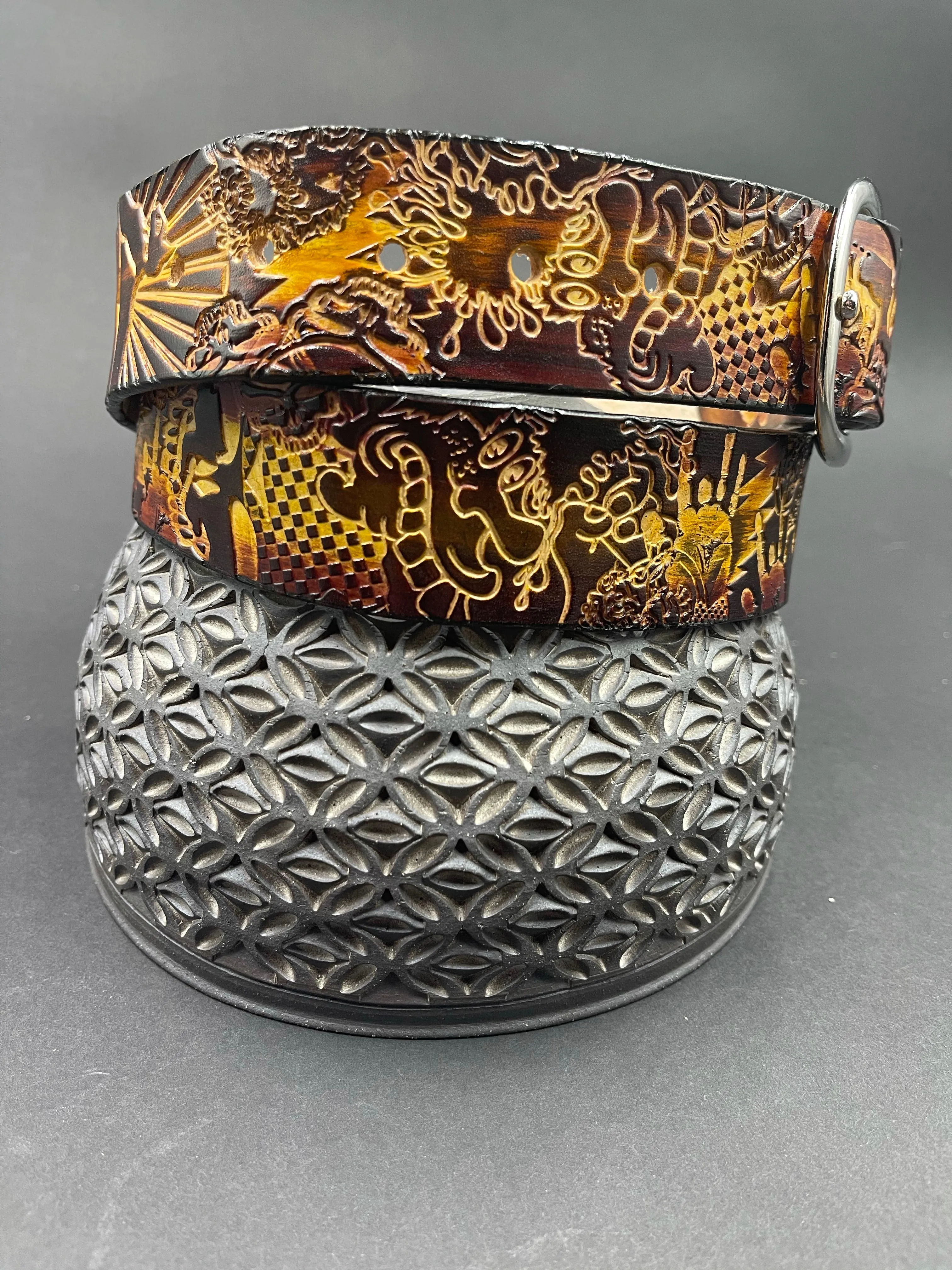Stamped Leather Belt - Grateful Explosion