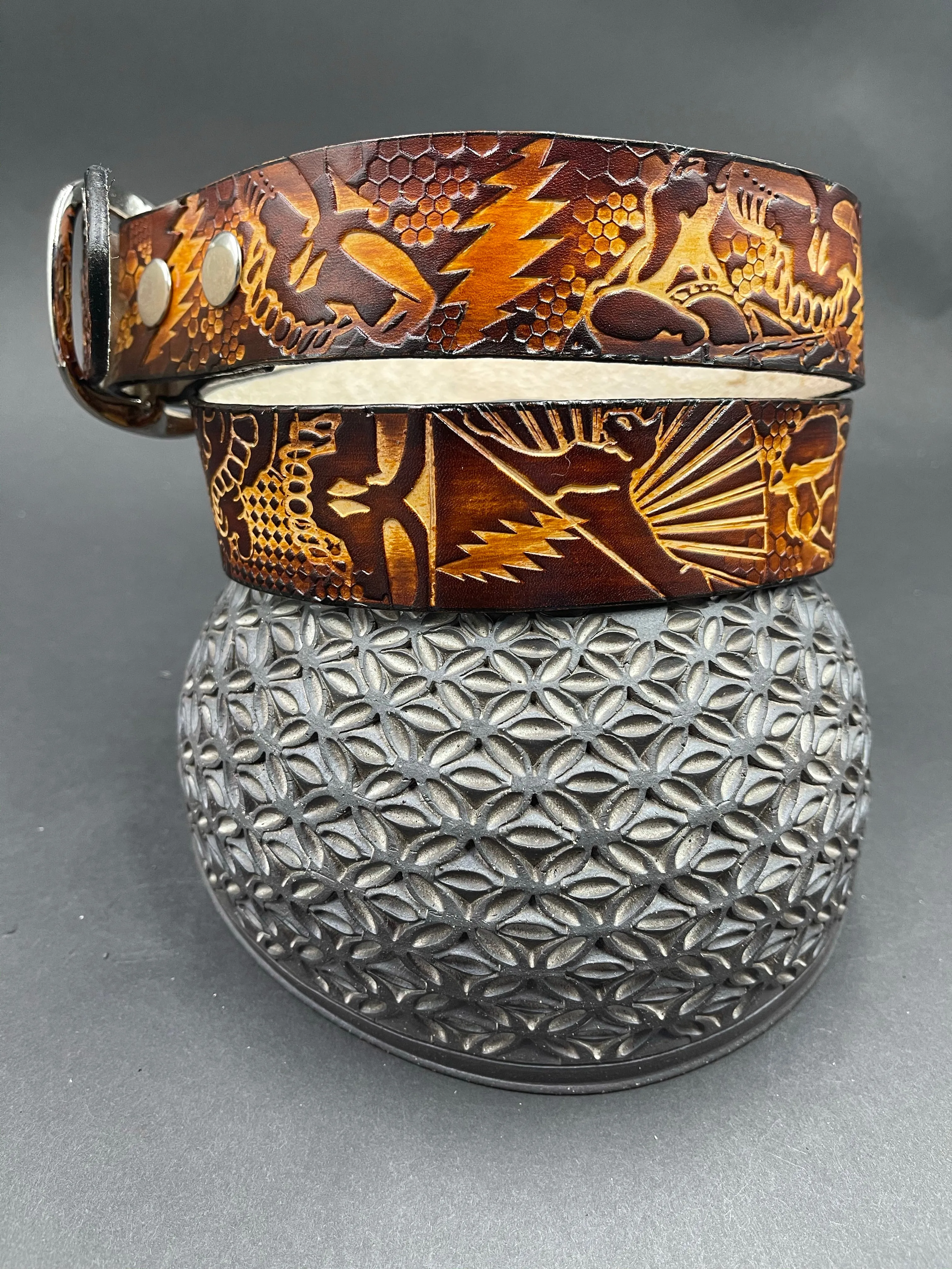 Stamped Leather Belt - Grateful Explosion