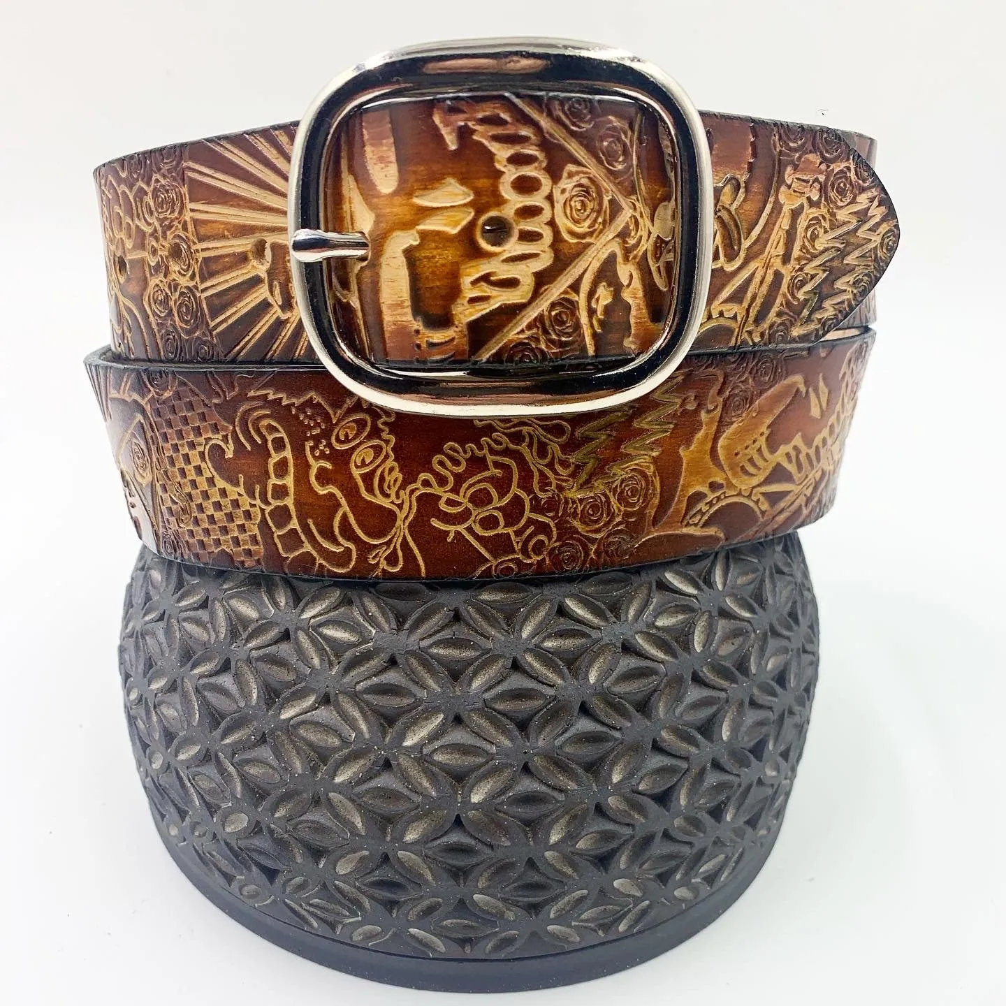 Stamped Leather Belt - Grateful Explosion