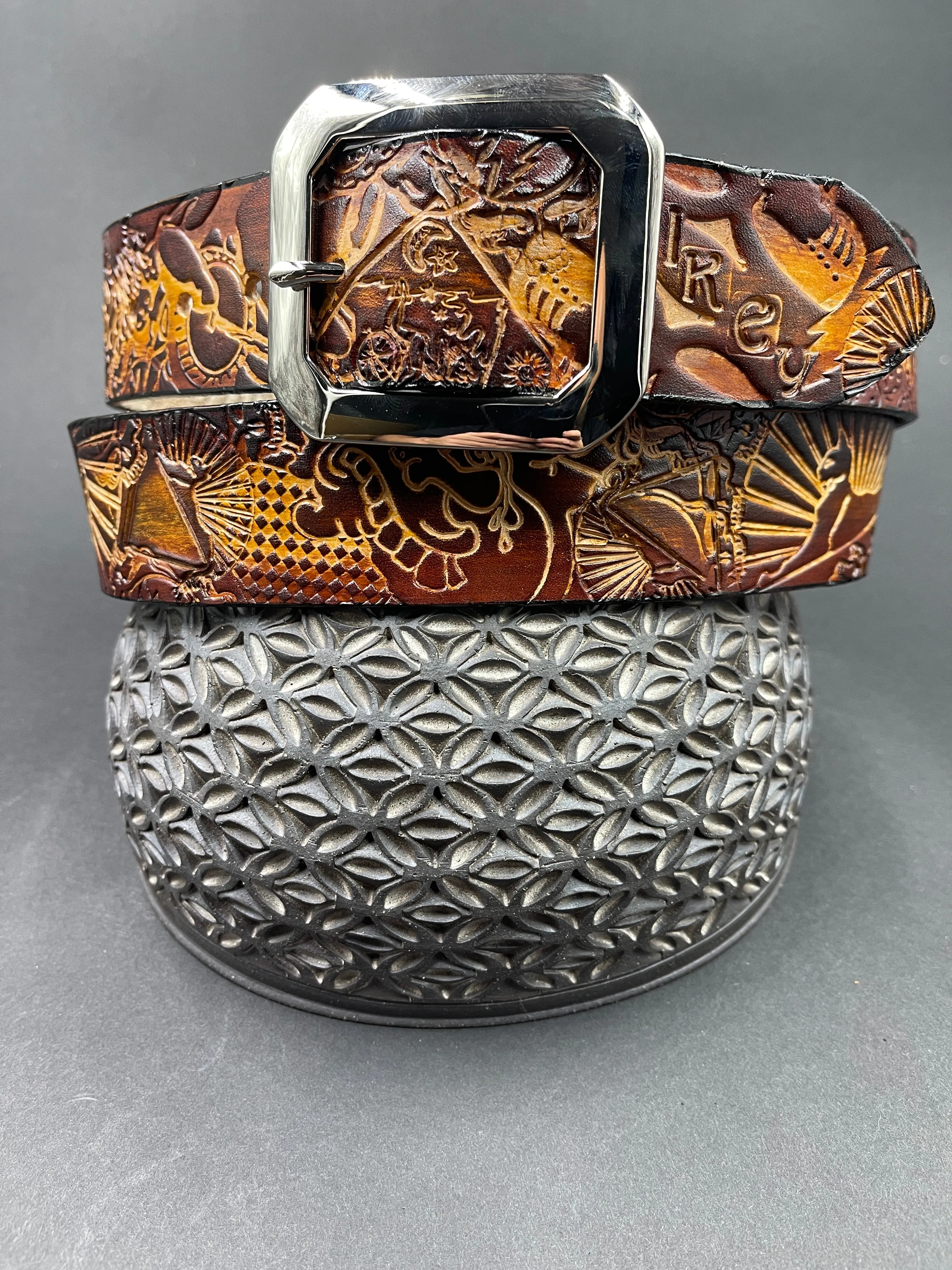 Stamped Leather Belt - Grateful Explosion