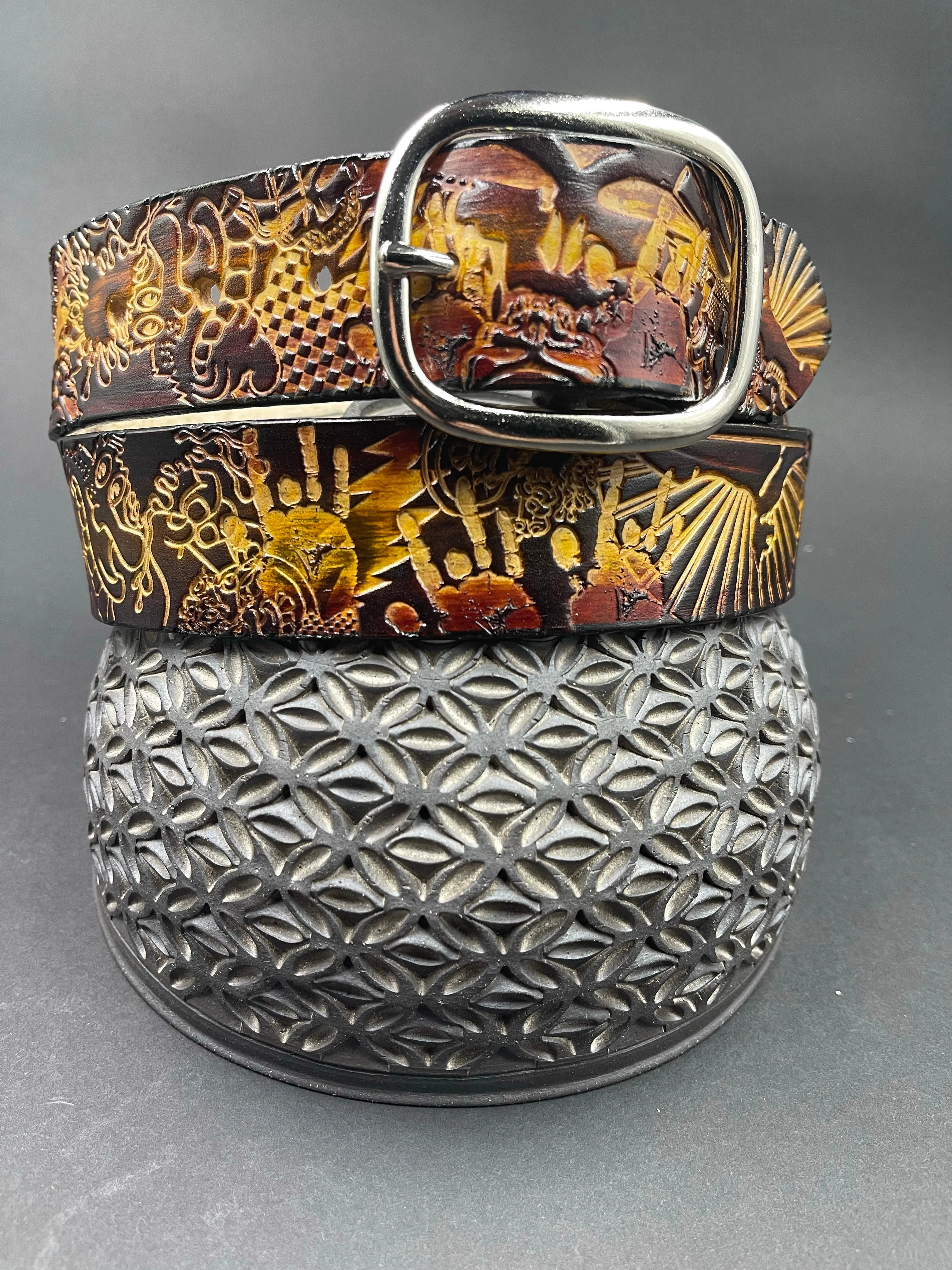 Stamped Leather Belt - Grateful Explosion