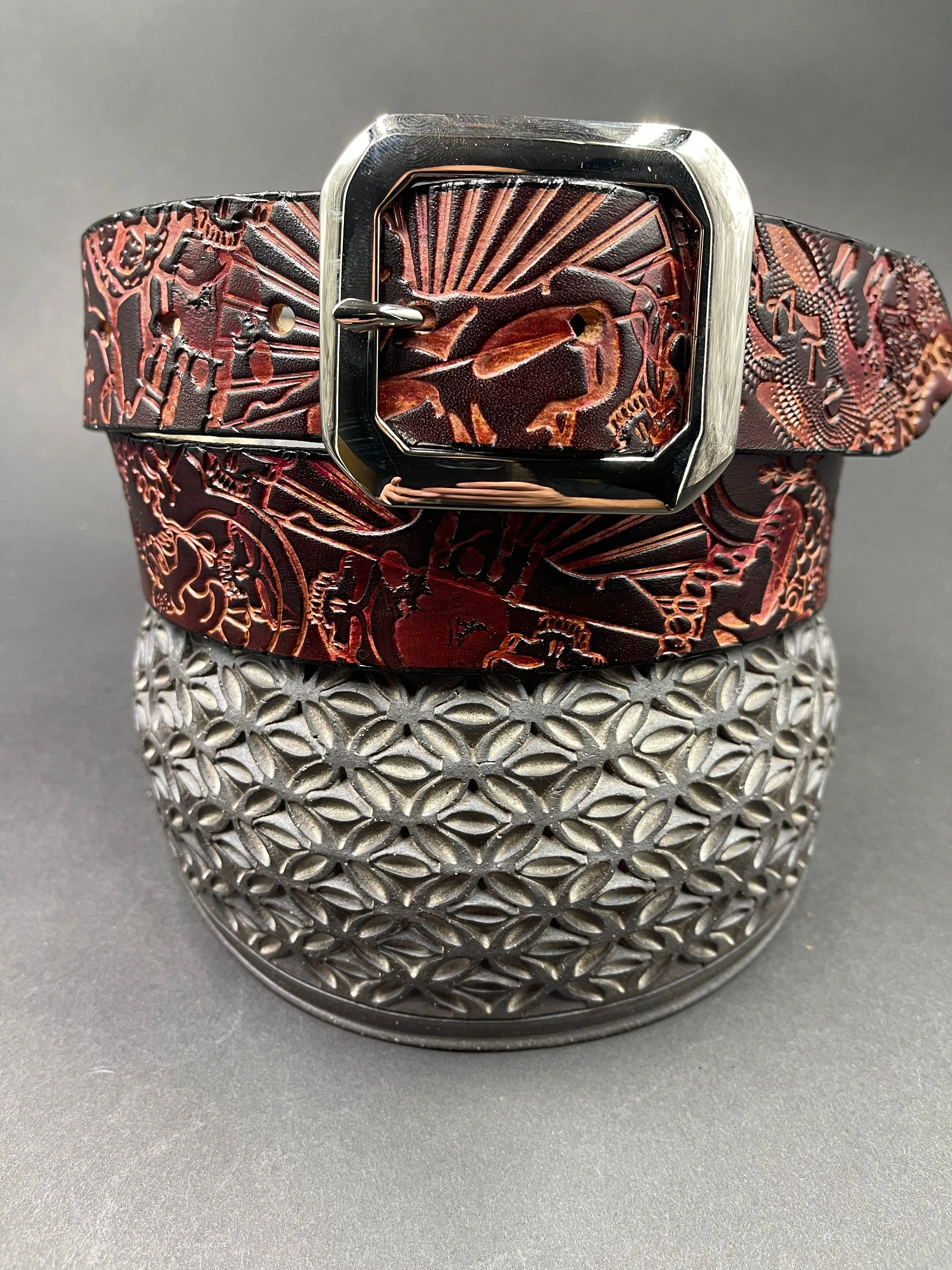 Stamped Leather Belt - Grateful Explosion