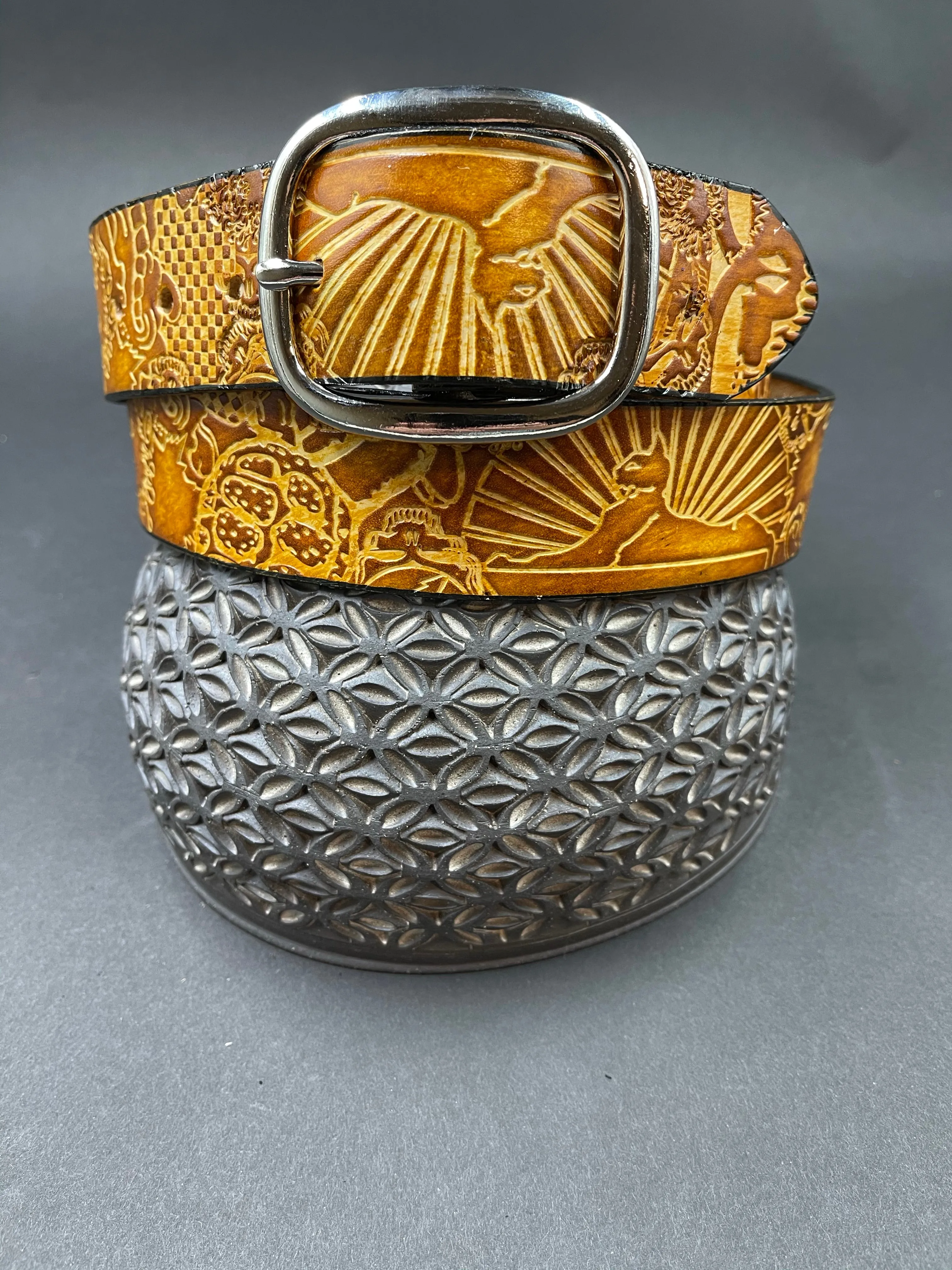 Stamped Leather Belt - Grateful Explosion