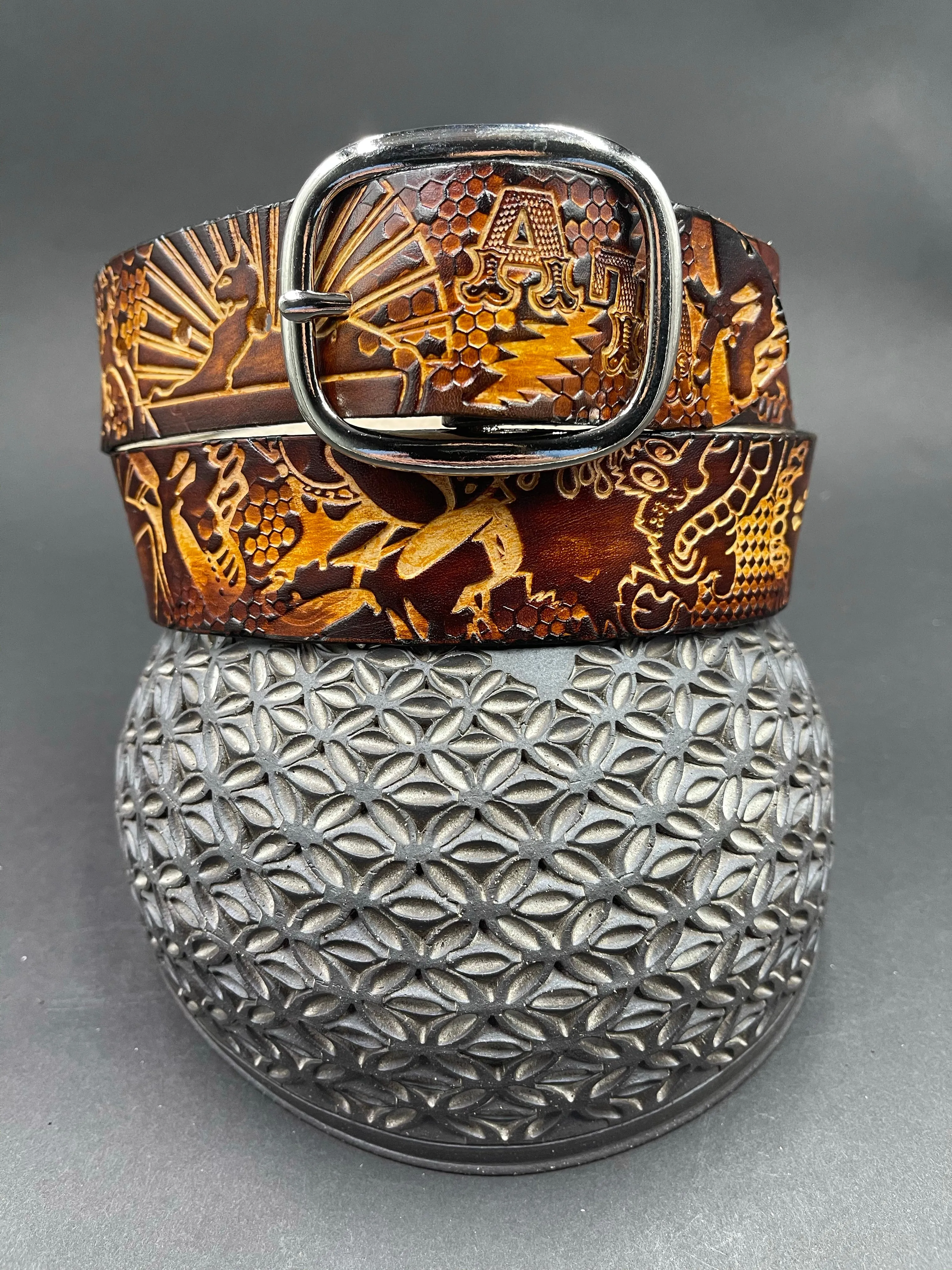 Stamped Leather Belt - Grateful Explosion