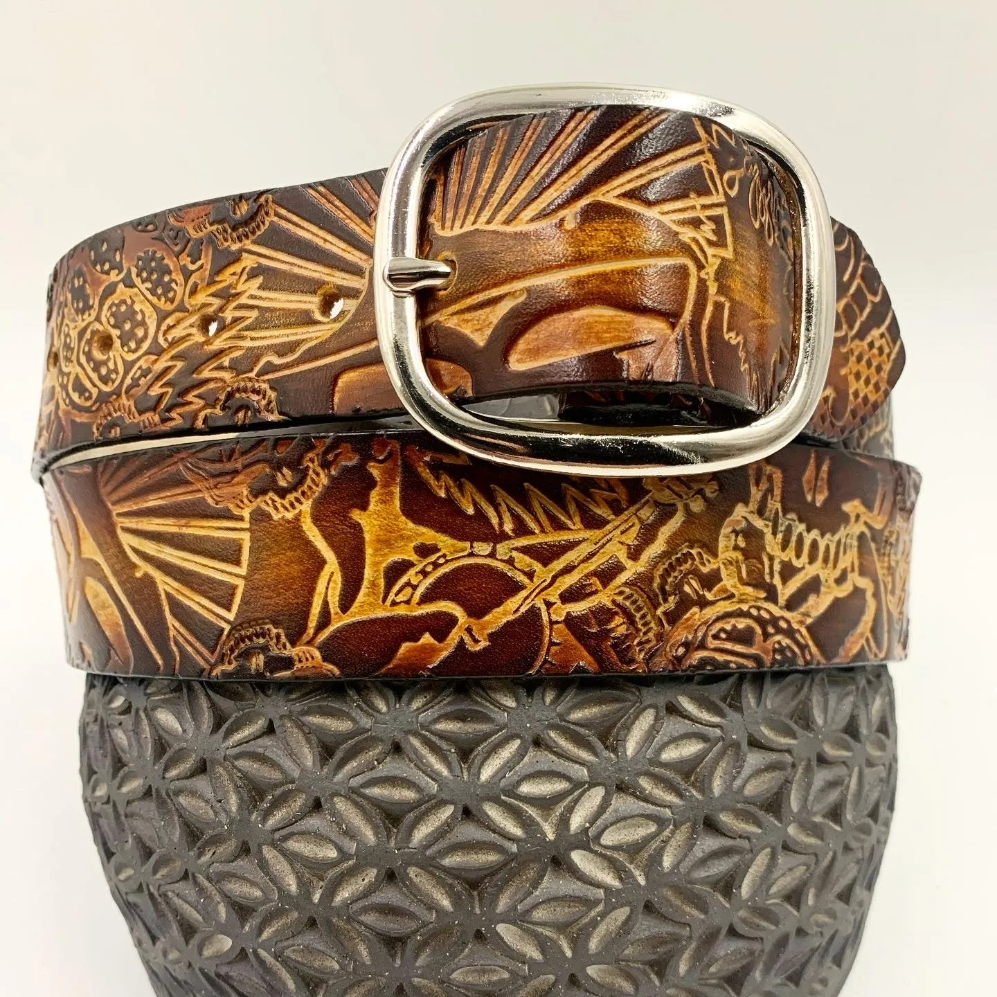 Stamped Leather Belt - Grateful Explosion