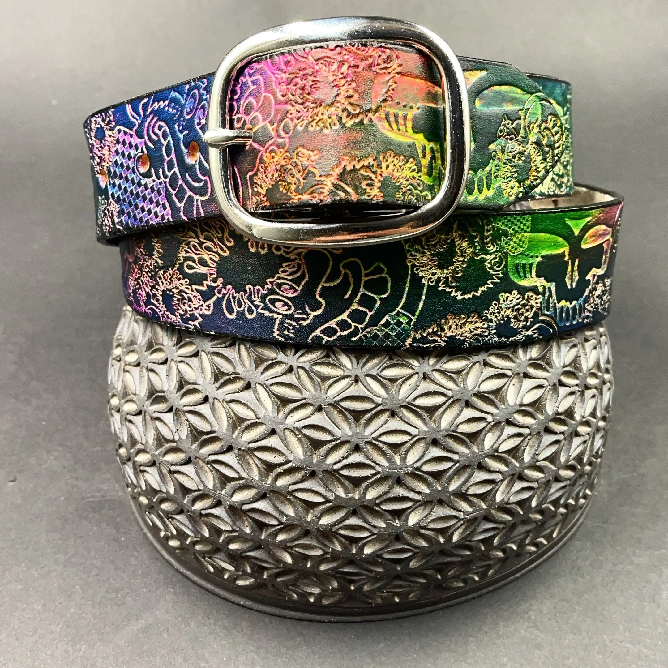 Stamped Leather Belt - Grateful Explosion