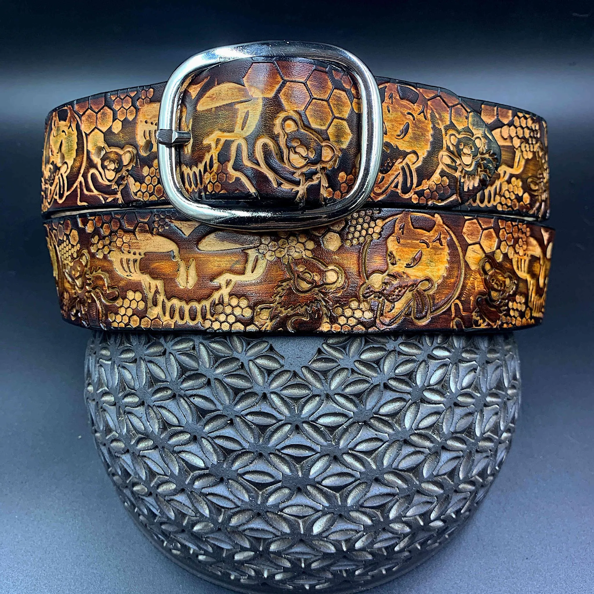 Stamped Leather Belt - Grateful Marching Bears