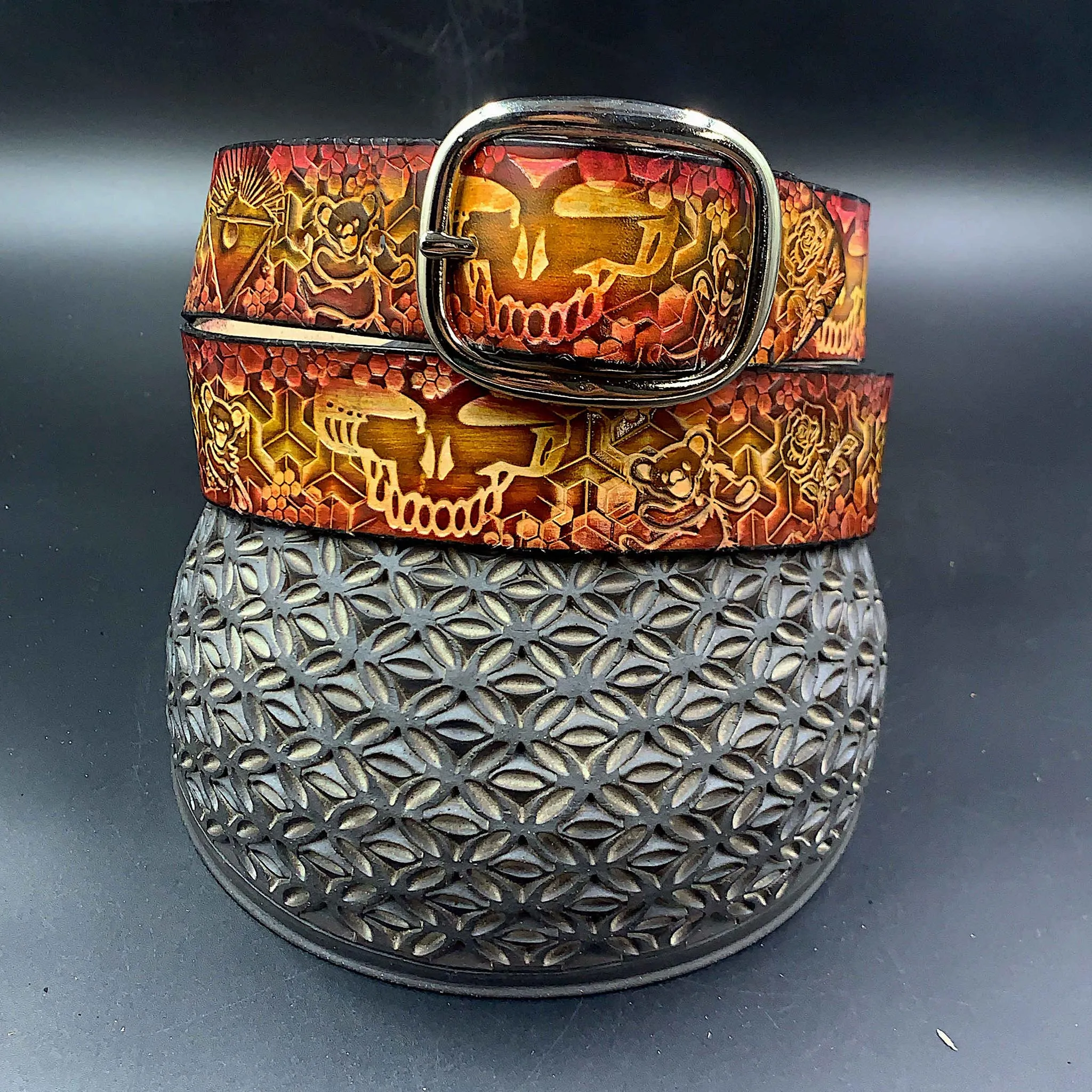 Stamped Leather Belt - Grateful Marching Bears