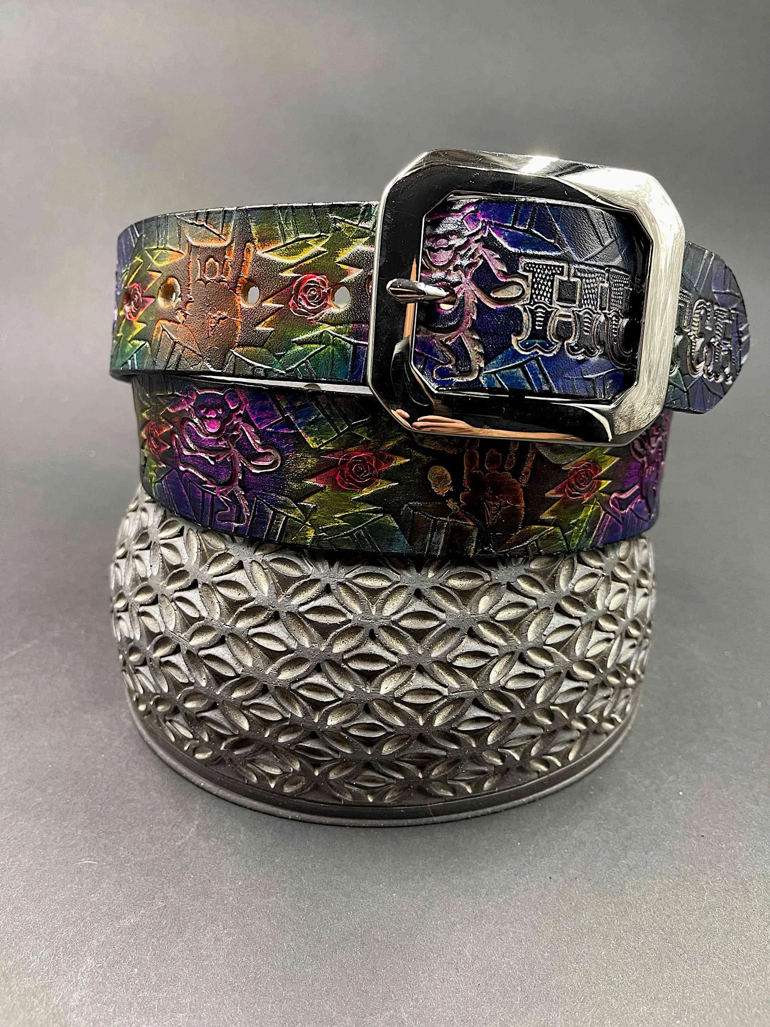Stamped Leather Belt - Grateful Marching Bears