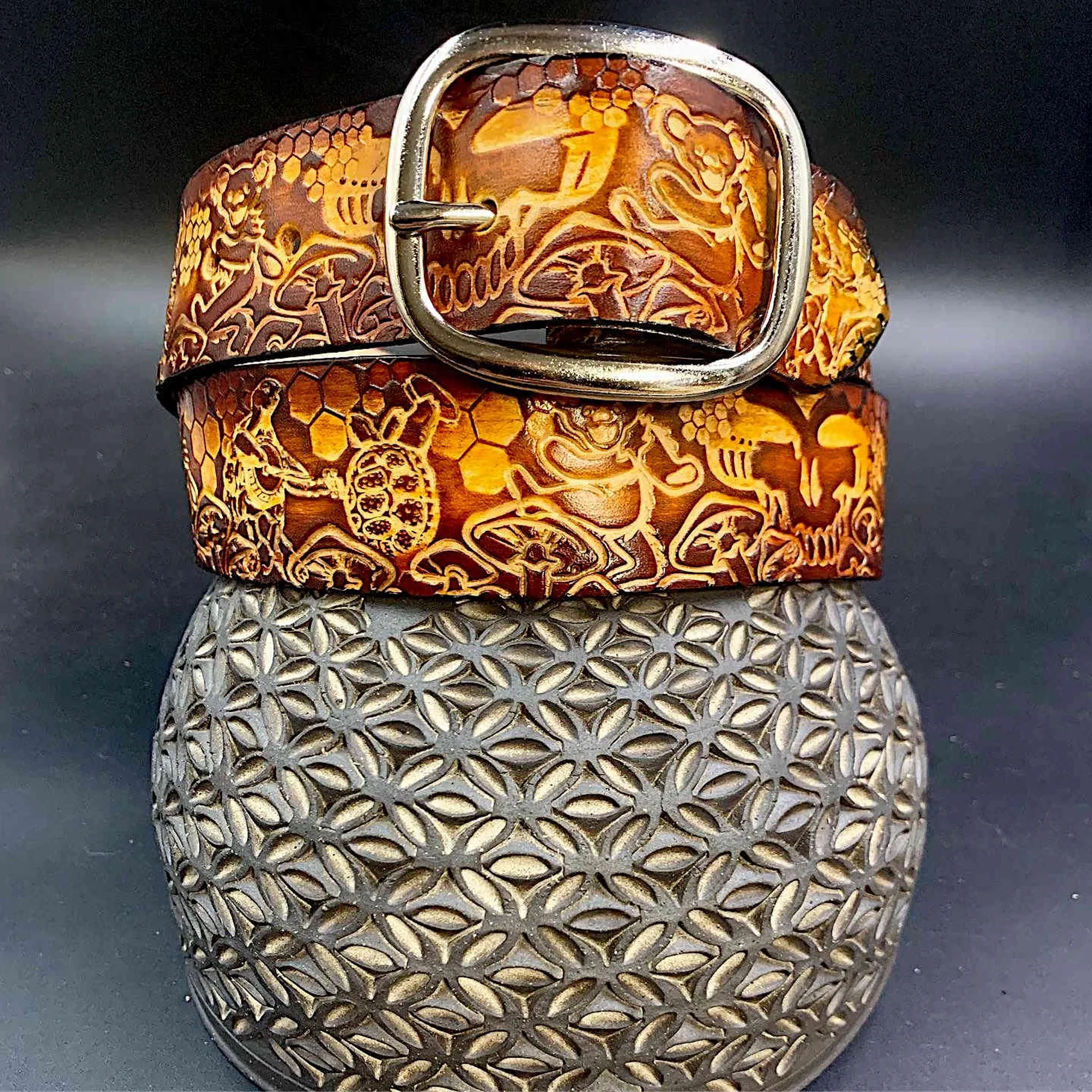 Stamped Leather Belt - Grateful Marching Bears