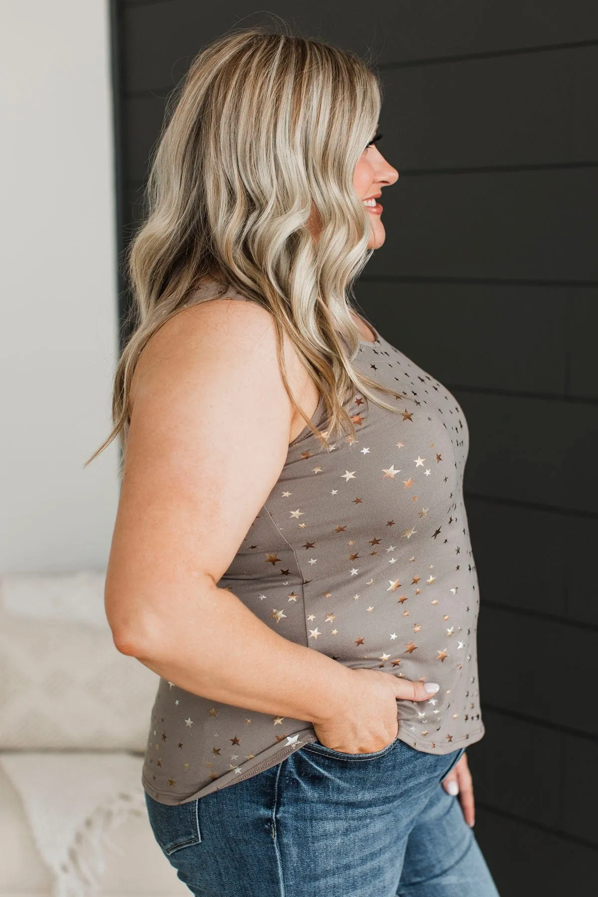 Star Gazing Printed Tank Top- Mocha