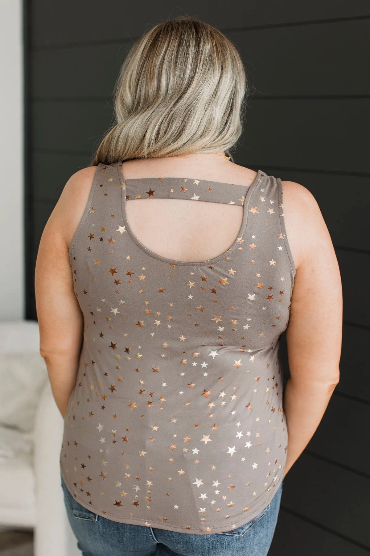 Star Gazing Printed Tank Top- Mocha
