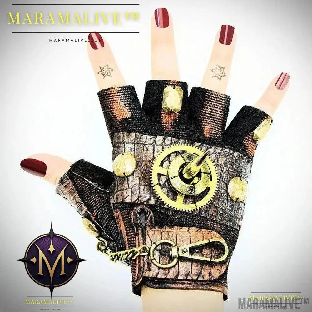 Steampunk Rock Locomotive Half Finger Gloves Outdoor