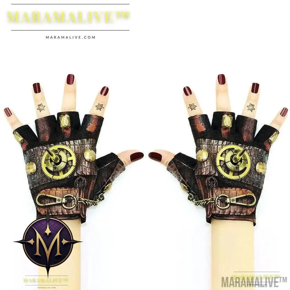 Steampunk Rock Locomotive Half Finger Gloves Outdoor
