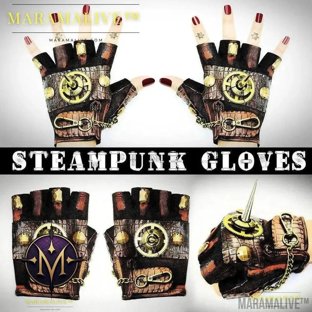 Steampunk Rock Locomotive Half Finger Gloves Outdoor