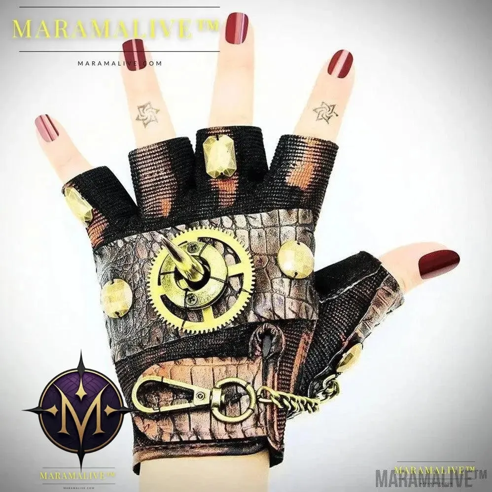 Steampunk Rock Locomotive Half Finger Gloves Outdoor