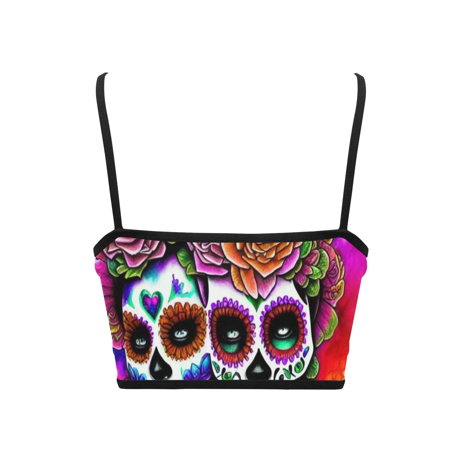 Sugar Skulls Couple Floral Women's Spaghetti Strap Crop Tank Top