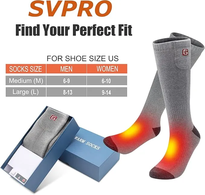 SVPRO Rechargeable Heating Socks Battery Operated Socks Heated for Women Men,Electric Heated Socks with 3 Heating Settings Outdoor Riding Camping Hiking Skiing Motorcycle Winter Electric Warm Socks