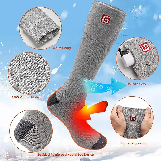 SVPRO Rechargeable Heating Socks Battery Operated Socks Heated for Women Men,Electric Heated Socks with 3 Heating Settings Outdoor Riding Camping Hiking Skiing Motorcycle Winter Electric Warm Socks