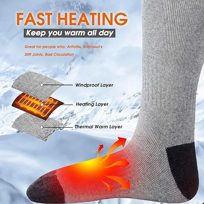 SVPRO Rechargeable Heating Socks Battery Operated Socks Heated for Women Men,Electric Heated Socks with 3 Heating Settings Outdoor Riding Camping Hiking Skiing Motorcycle Winter Electric Warm Socks