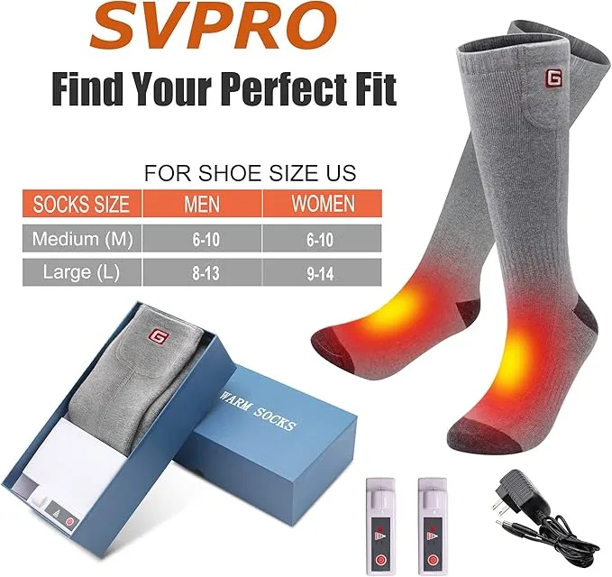 SVPRO Rechargeable Heating Socks Battery Operated Socks Heated for Women Men,Electric Heated Socks with 3 Heating Settings Outdoor Riding Camping Hiking Skiing Motorcycle Winter Electric Warm Socks