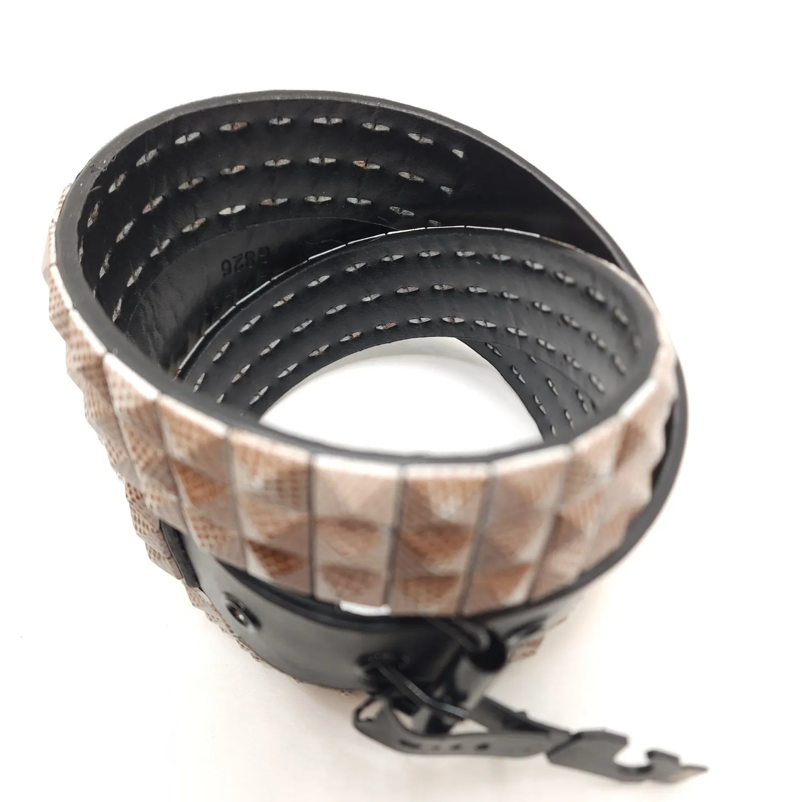 Tan Pointilism Camo Studded Leather Belt