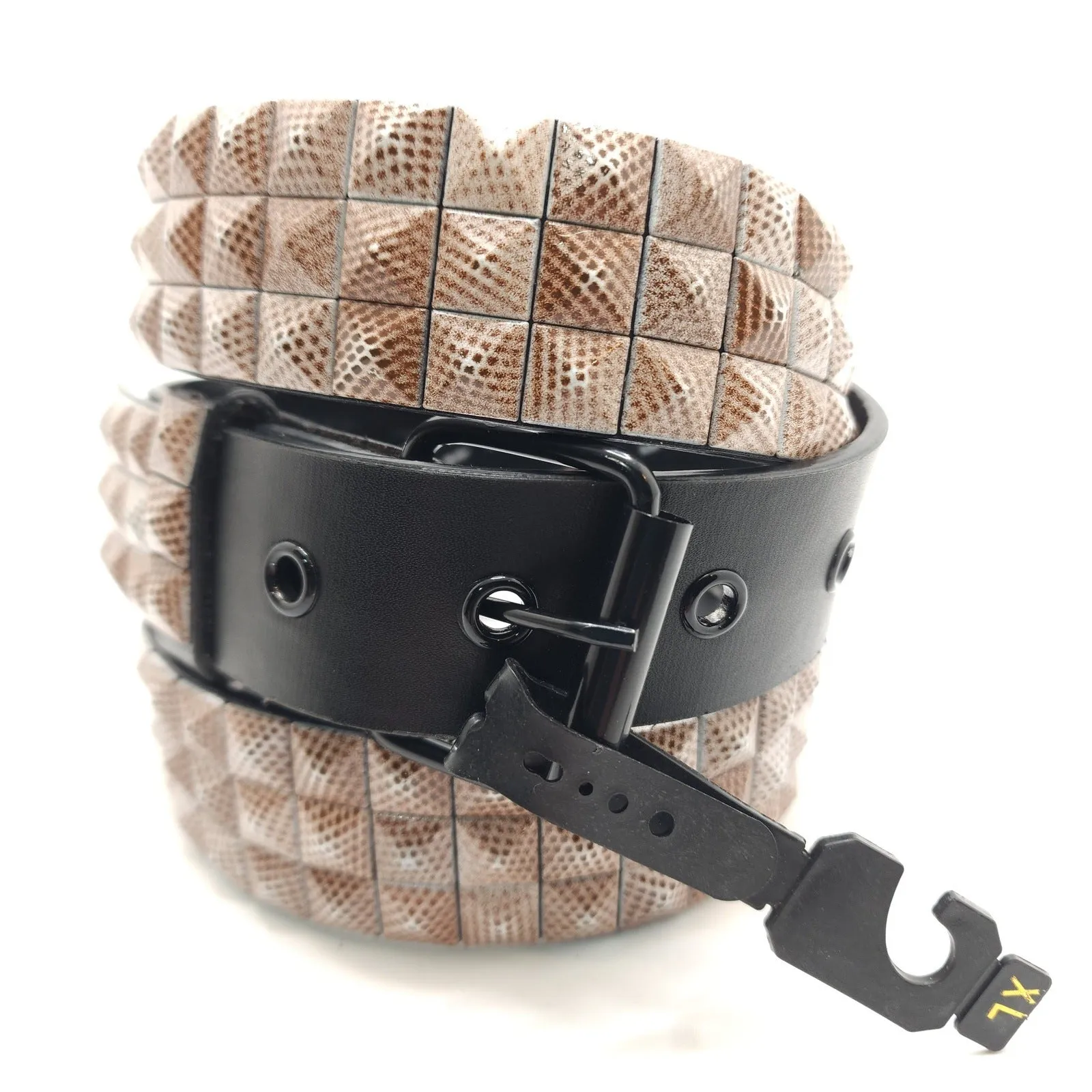 Tan Pointilism Camo Studded Leather Belt