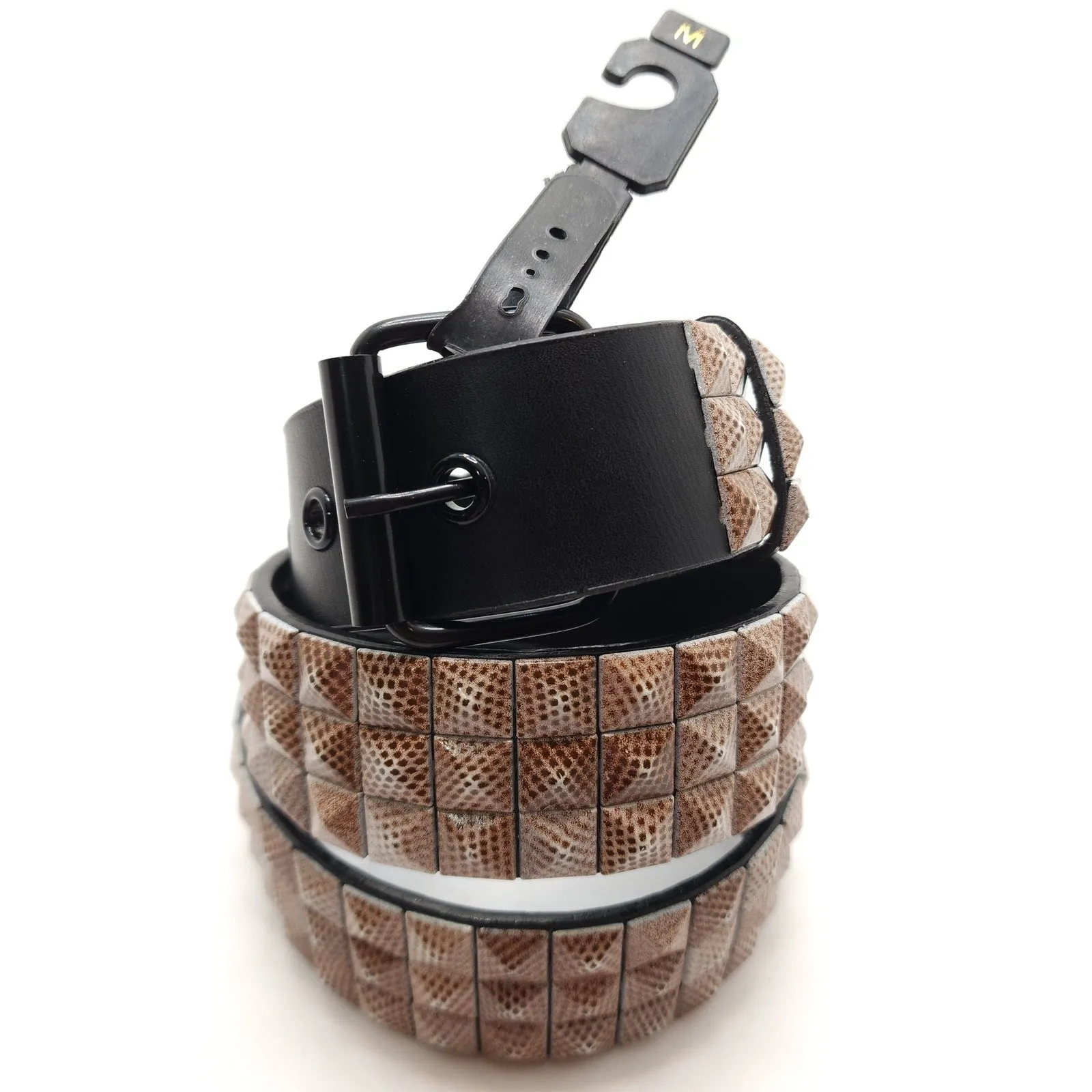 Tan Pointilism Camo Studded Leather Belt