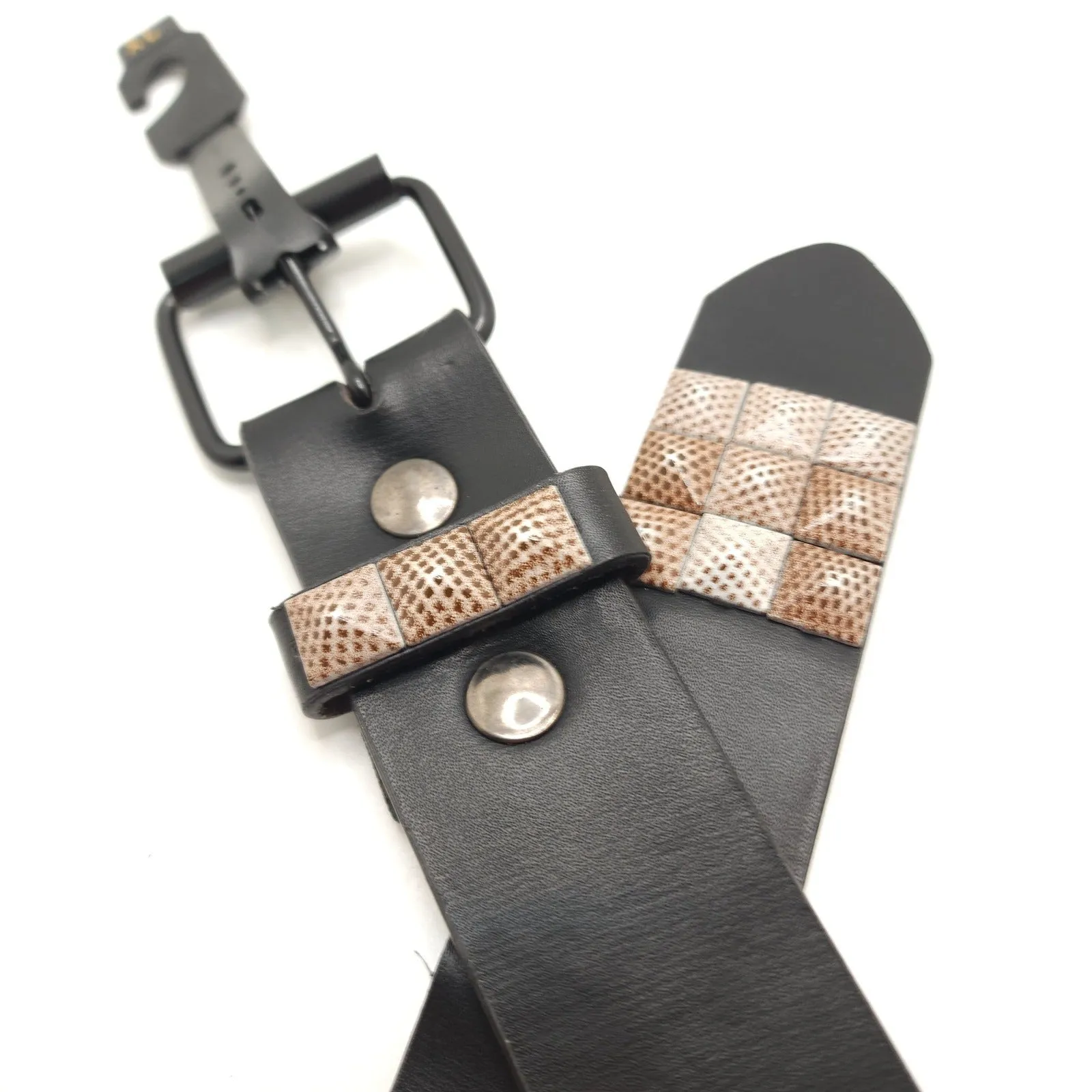 Tan Pointilism Camo Studded Leather Belt