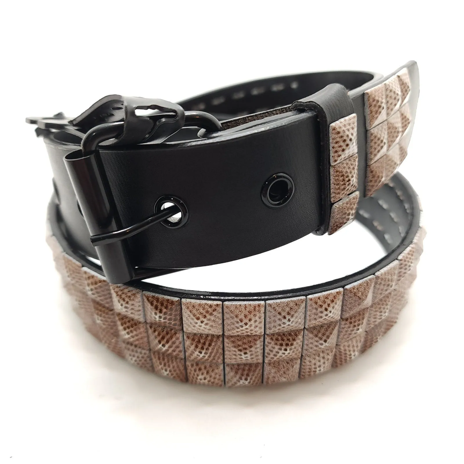 Tan Pointilism Camo Studded Leather Belt