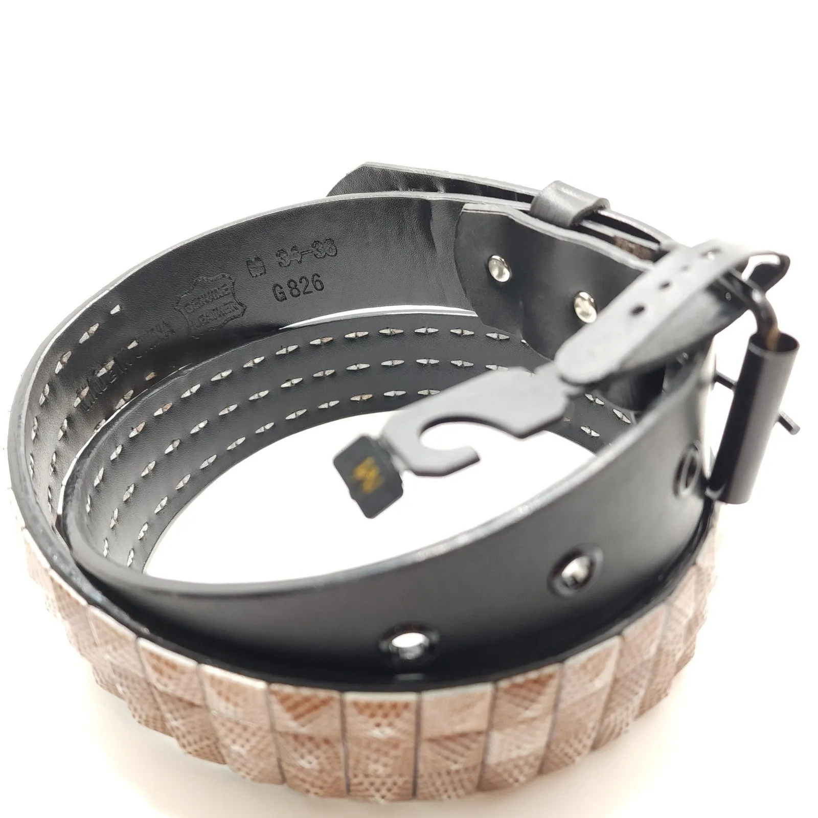 Tan Pointilism Camo Studded Leather Belt