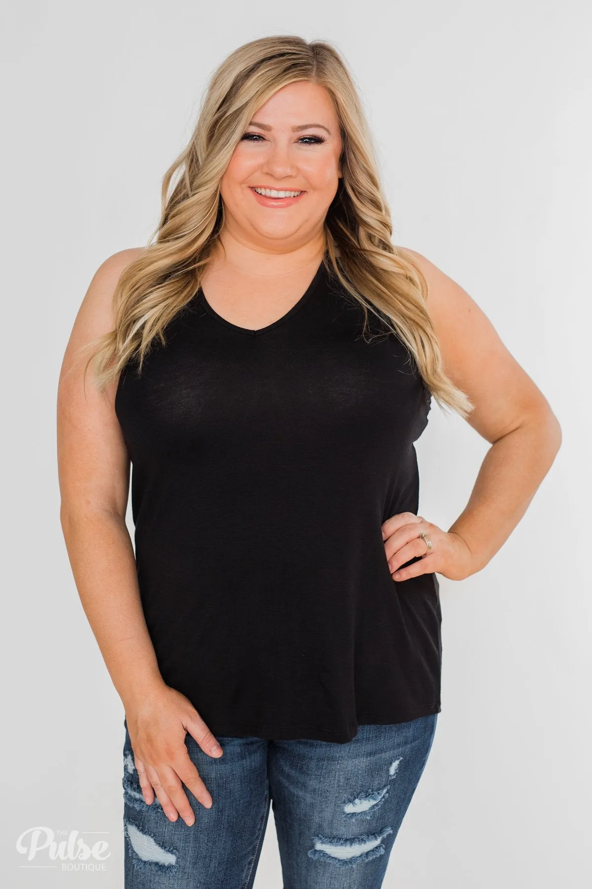Tell Me Again Crochet Knit Tank Top- Black