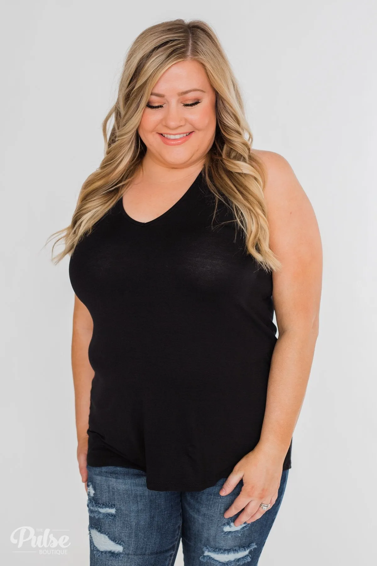 Tell Me Again Crochet Knit Tank Top- Black