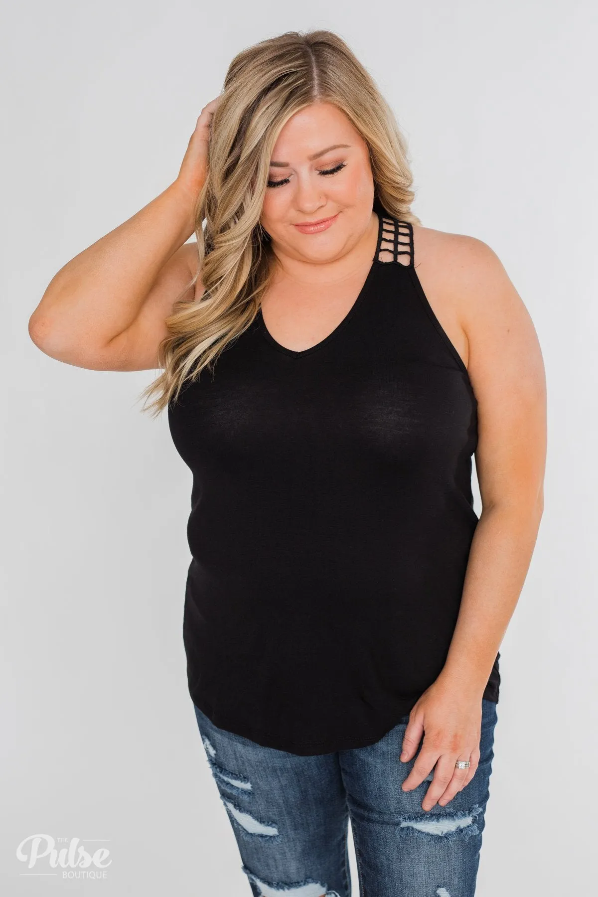 Tell Me Again Crochet Knit Tank Top- Black