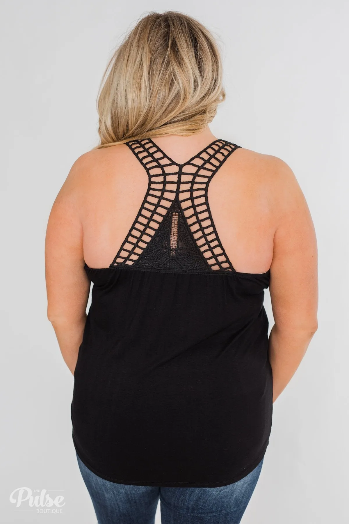Tell Me Again Crochet Knit Tank Top- Black