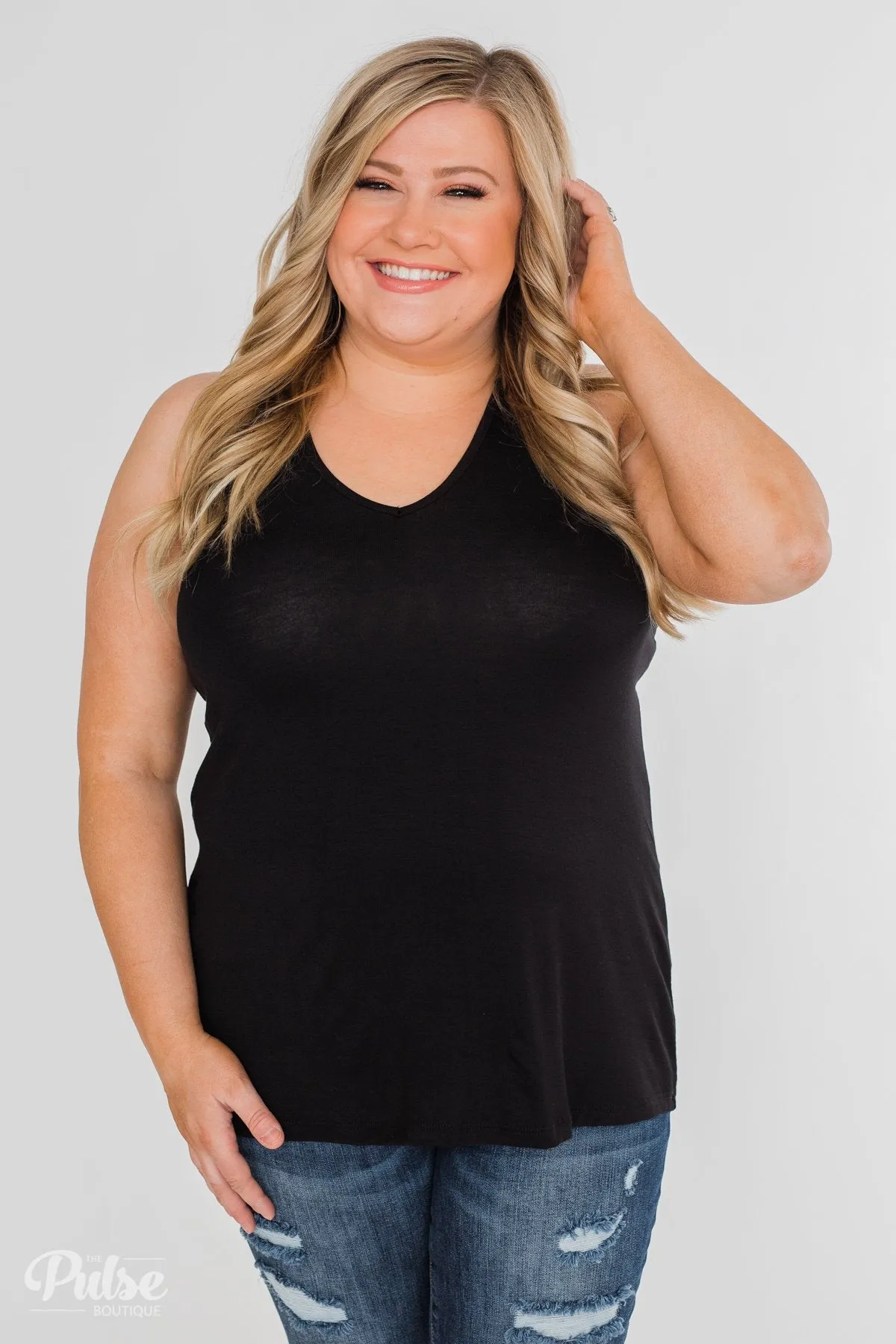Tell Me Again Crochet Knit Tank Top- Black