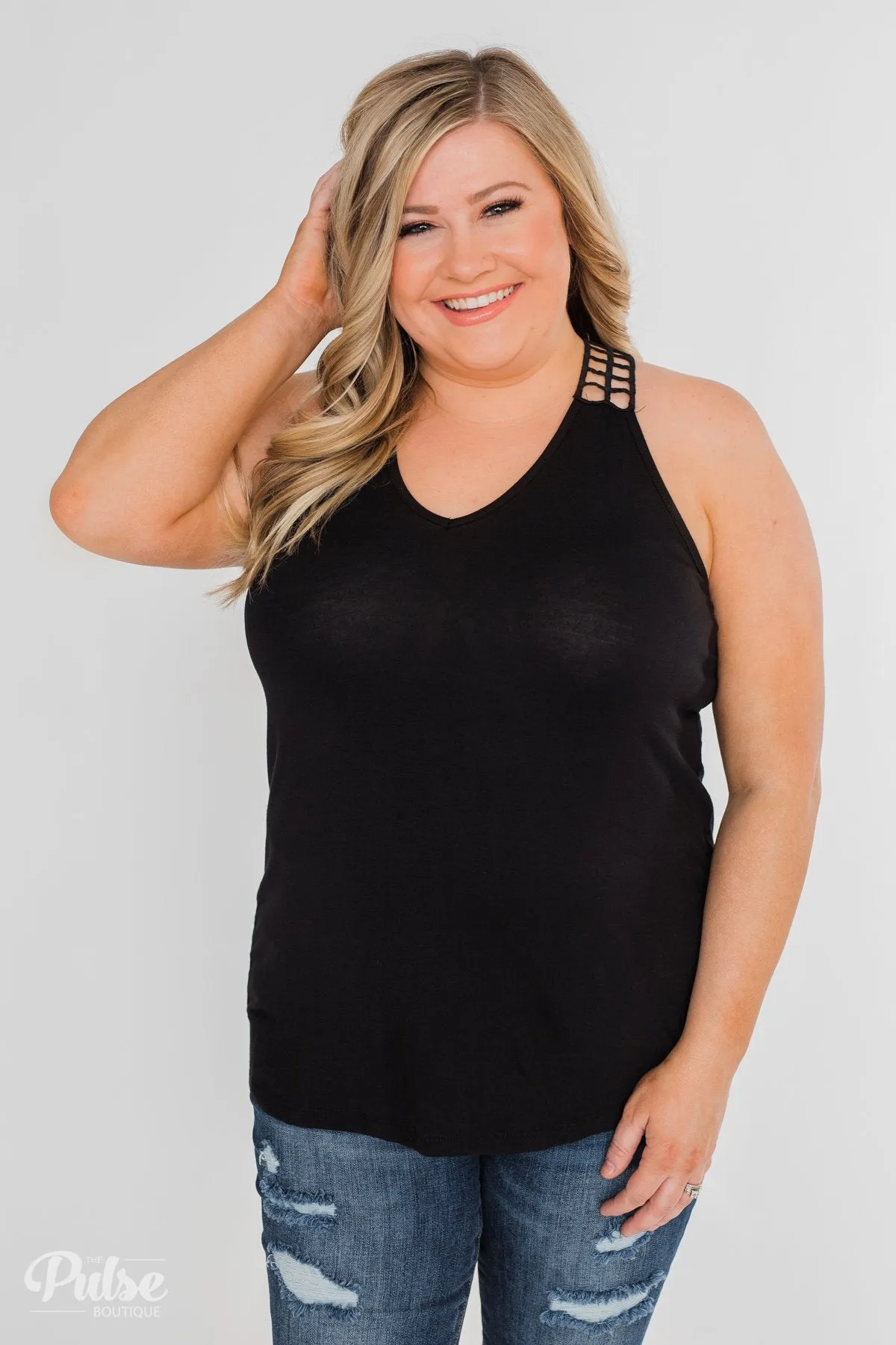 Tell Me Again Crochet Knit Tank Top- Black